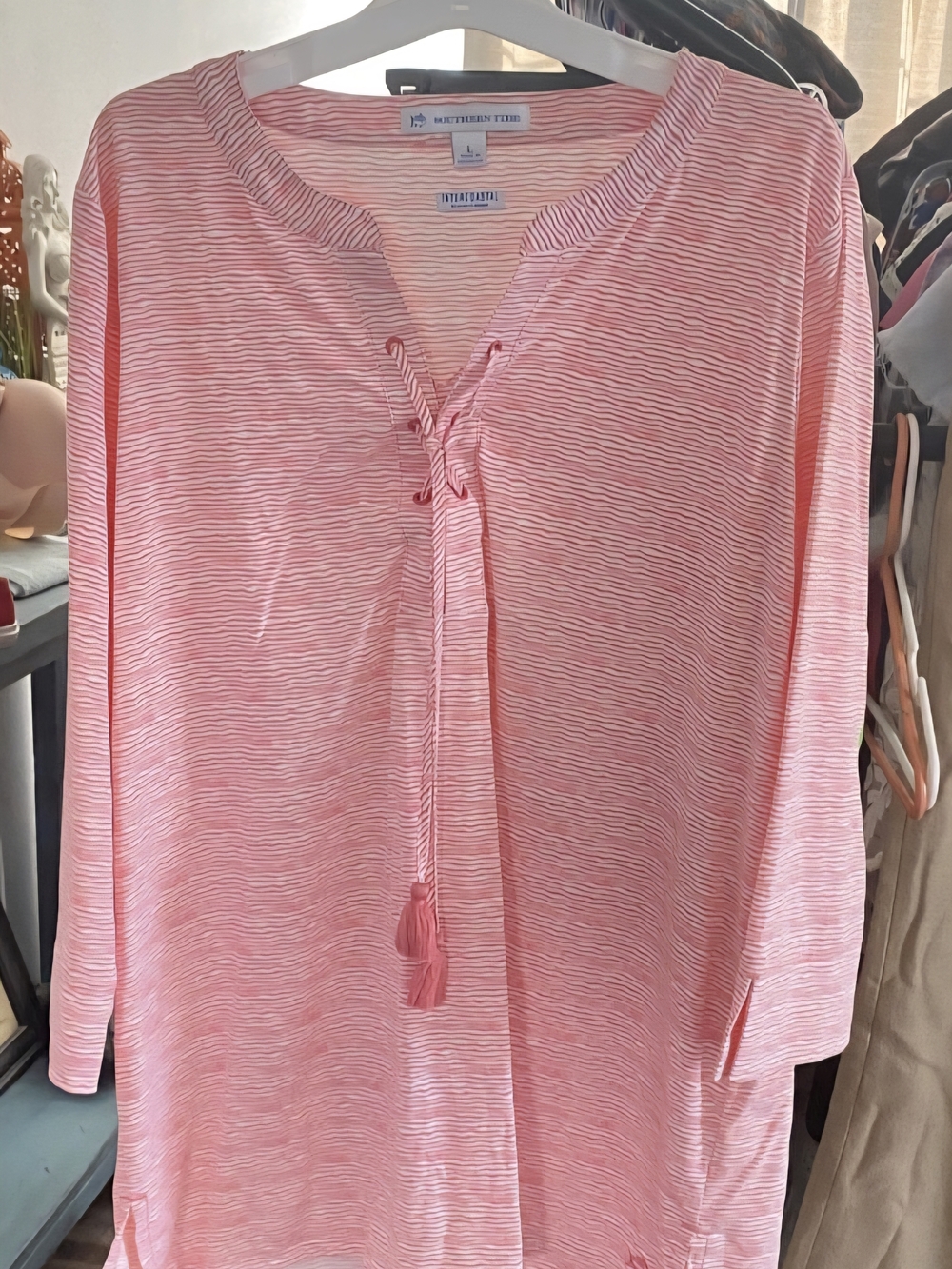 Southern Tide Coral and White Striped Top